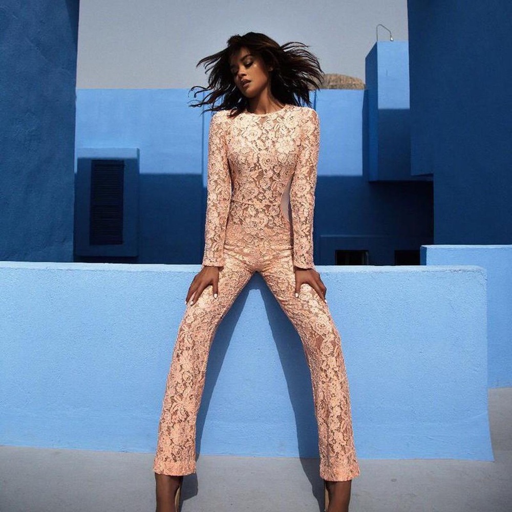 HOUSE OF CB Kenna Lace Peach Jumpsuit